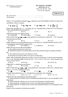 Đề thi trắc nghiệm môn vật lý 11